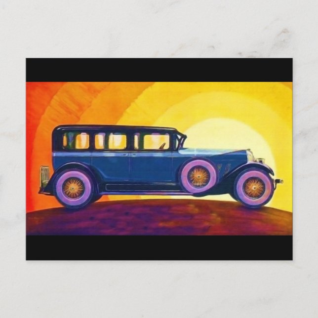 Vintage Automobile Rainbow Sunset Postcard (Front)