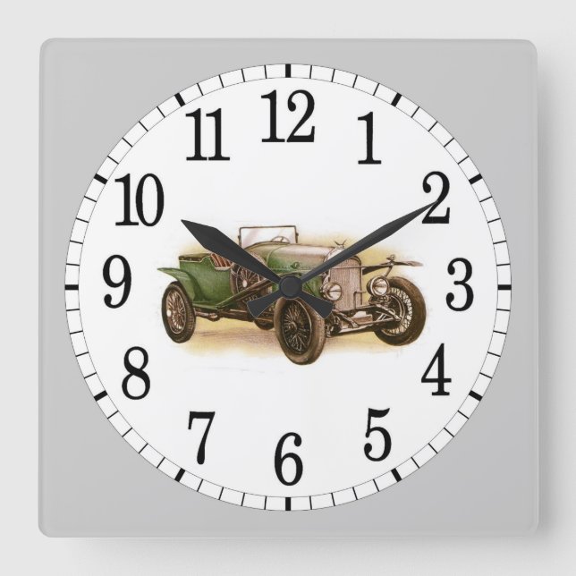 Vintage Automobile Square Wall Clock (Front)