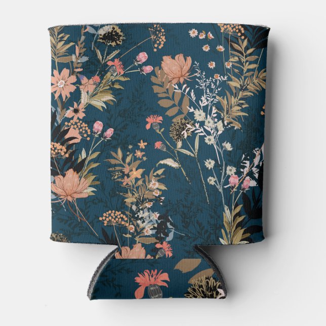 Vintage Autumn Berries Seamless Pattern Can Cooler (Front)