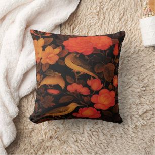 Vintage Autumn Birds Throw Pillow – Dark Floral El