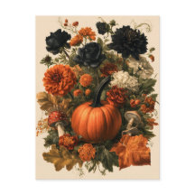 Vintage Autumn Botanical Illustration With Pumpkin