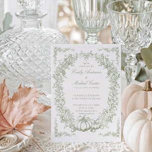 Vintage Autumn Botanical Oak & Pumpkin Wedding Invitation