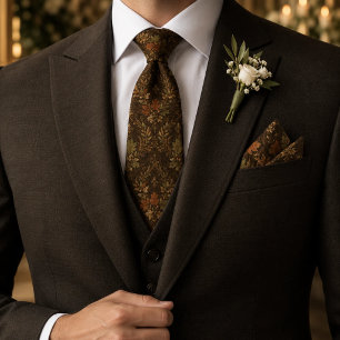 Vintage Autumn Botanical Rustic Brown Maple Leaf Tie