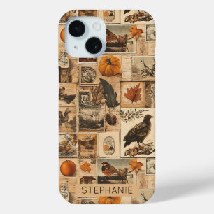 Vintage Autumn Collage Pattern Rustic Ephemera iPhone 15 Case