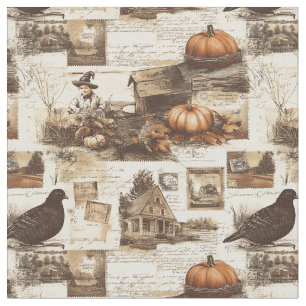 Vintage Autumn Collage   Rustic Sepia Ephemera Fabric