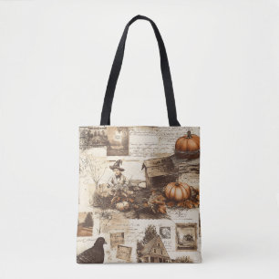 Vintage Autumn Collage Rustic Sepia Ephemera Tote Bag