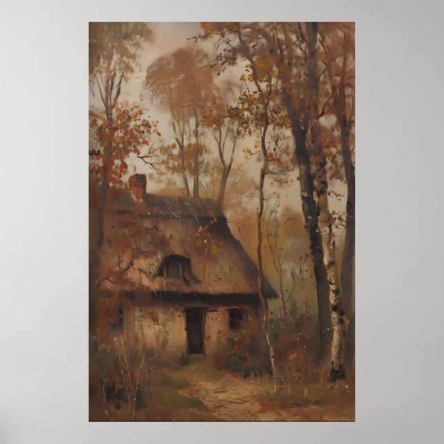 Vintage Autumn Cottage Landscape Printable Art Poster (Front)