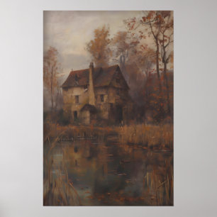 Vintage Autumn Cottage Woodland Cottagecore Rustic Poster