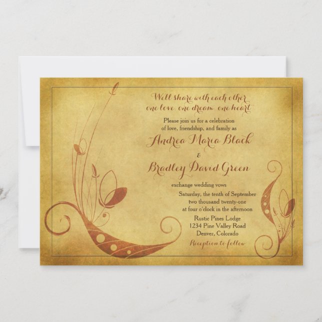 Vintage Autumn Country Floral Wedding Invitation (Front)