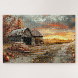 Vintage Autumn Country Road and Barn 20x30 Jigsaw Puzzle
