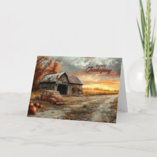 Vintage Autumn Country Road and Barn Thanksgiving Holiday Card