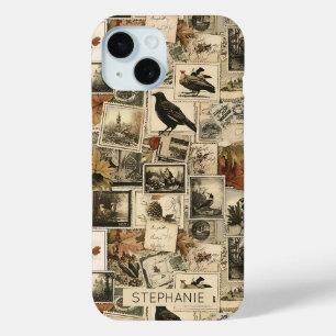Vintage Autumn Ephemera Collage Rustic Birds (2) iPhone 15 Case
