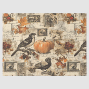 Vintage Autumn Ephemera Collage   Rustic Birds Tissue Paper