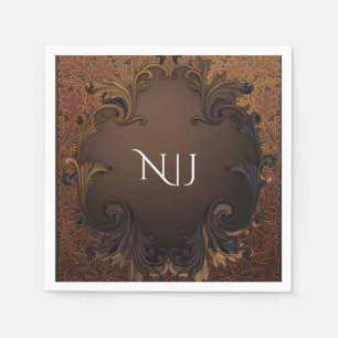 Vintage Autumn Fall Gold Ornamental Leaves Wedding Napkin