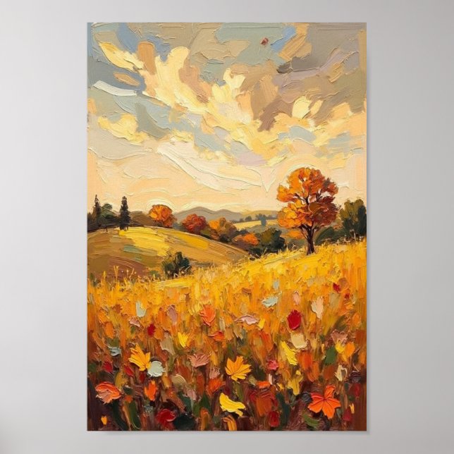 Vintage Autumn Fields Harvest Art Poster (Front)