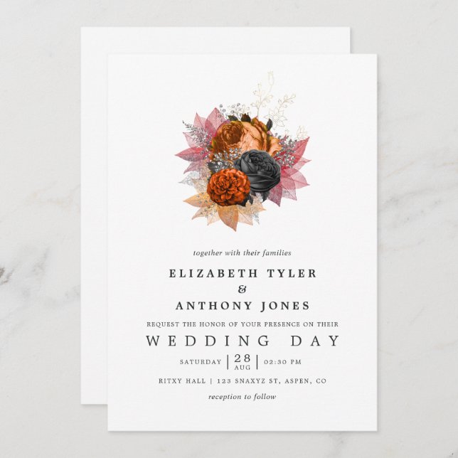 Vintage Autumn Floral Bouquet Wedding Invitation (Front/Back)
