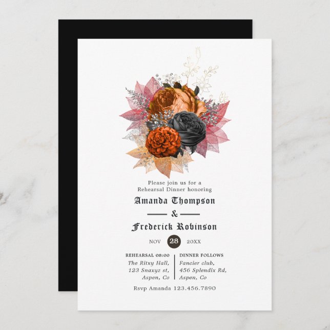Vintage Autumn Floral Gothic Rehearsal Dinner Invitation (Front/Back)