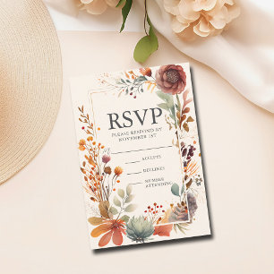 Vintage Autumn Floral Ivory Boho Fall RSVP Card