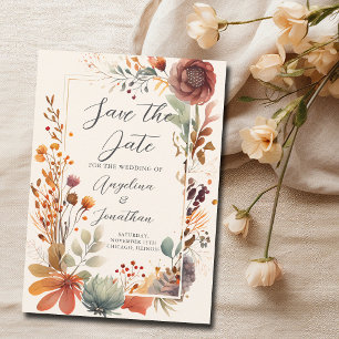 Vintage Autumn Floral Ivory Boho Fall Save The Date