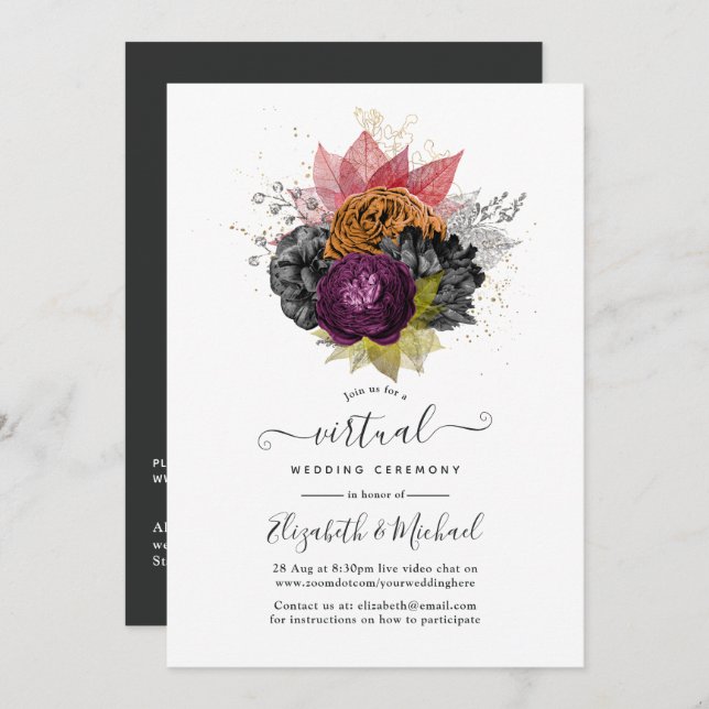 Vintage Autumn Floral Online Virtual Wedding Invitation (Front/Back)