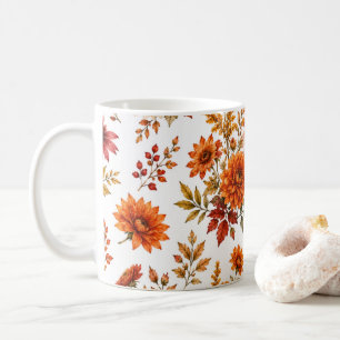 Vintage Autumn Floral Pattern with Sunflowers Coffee Mug