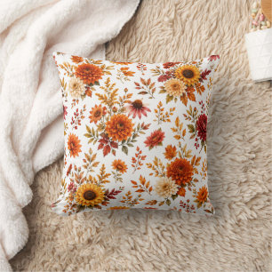 Vintage Autumn Floral Pattern with Sunflowers Cushion