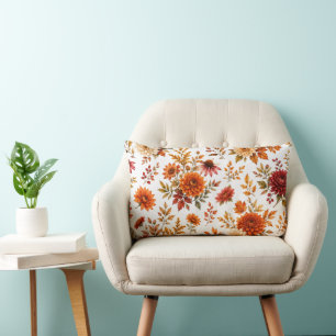 Vintage Autumn Floral Pattern with Sunflowers Lumbar Cushion
