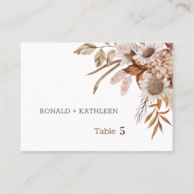 Vintage Autumn Floral Wedding Table Number Card (Front)