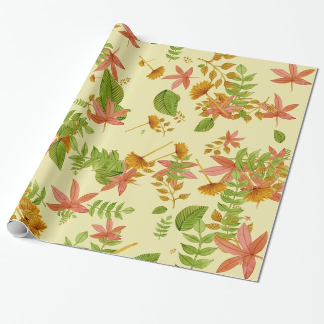 Vintage Autumn foliage Wrapping Paper (Unrolled)
