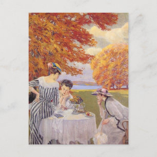 Vintage Autumn Garden Tea Party Elegant Edwardian Postcard