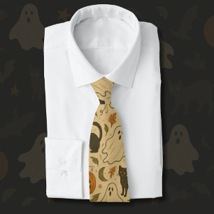 Vintage Autumn Ghosts & Black Cats Halloween Tie