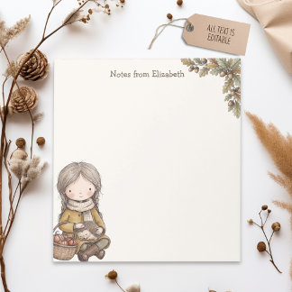 Vintage Autumn Girl Woodland Cottagecore Writing Notepad