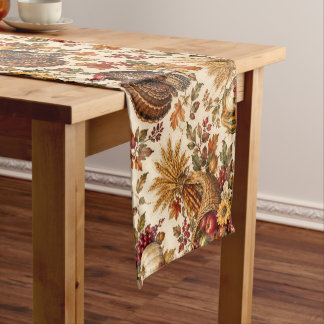 Vintage Autumn Harvest Cornucopia Pattern Short Table Runner