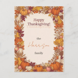 Vintage Autumn Harvest Happy Thanksgiving Greeting Postcard
