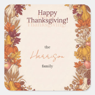 Vintage Autumn Harvest Happy Thanksgiving Greeting Square Sticker