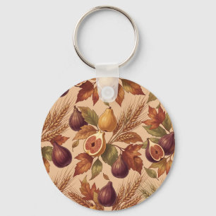 Vintage Autumn Harvest Pattern with Figs Pears Key Ring