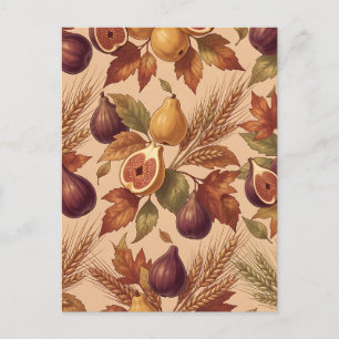 Vintage Autumn Harvest Pattern with Figs Pears Postcard