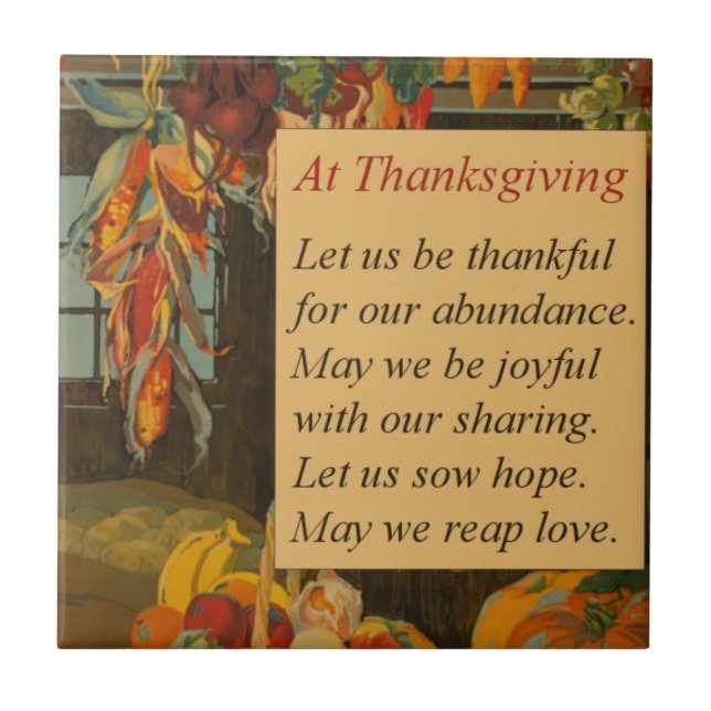 Vintage Autumn Harvest Scene Thanksgiving Poem Tile (Front)