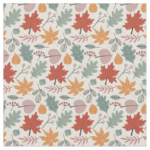 Vintage Autumn Leaves and Acorns Pattern Fabric
