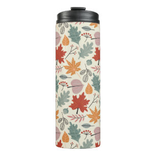 Vintage Autumn Leaves and Acorns Pattern Thermal Tumbler