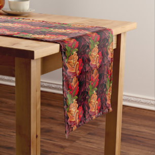 Vintage Autumn Leaves Green Gold Brown Red Short Table Runner