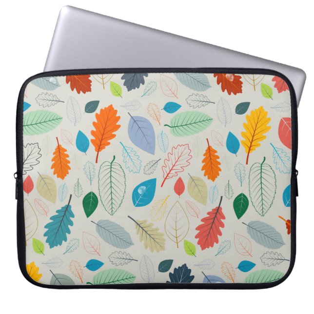 Vintage Autumn Leaves Illustration Pattern Laptop Sleeve (Front)