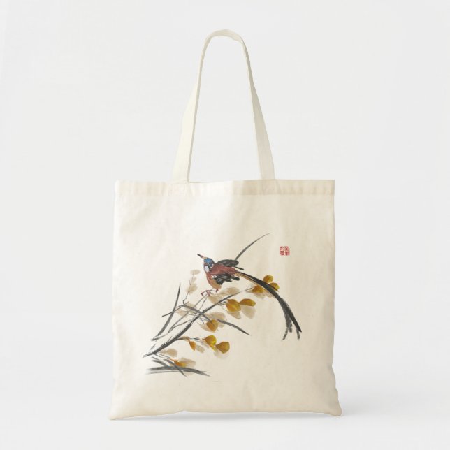 Vintage Autumn Leaves Paradise Flycatcher Bird  Tote Bag (Front)