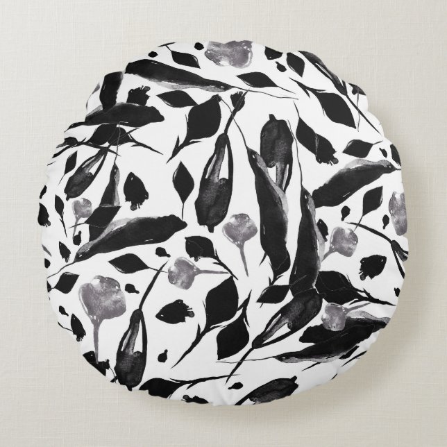 Vintage Autumn Leaves, Seamless Background. Round Cushion (Front)