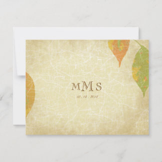 Vintage Autumn Leaves Wedding RSVP Card