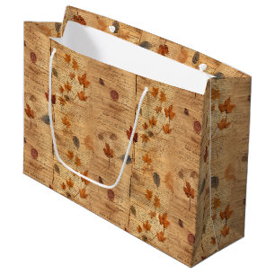 Vintage Autumn Leaves with Old Paper Texture Large Gift Bag