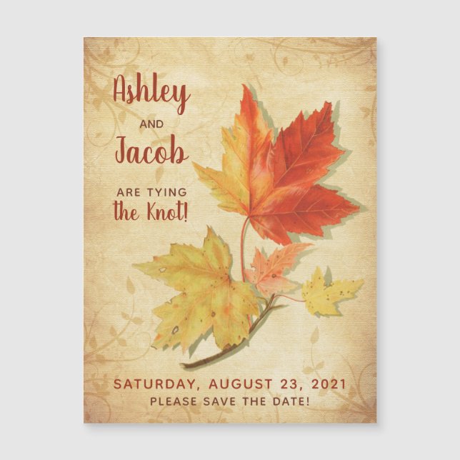 Vintage Autumn Maple Leaves Wedding Save the Date (Front)