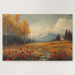 Vintage Autumn Meadow Painting Poppies Jigsaw Puzzle