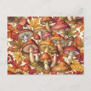 Vintage Autumn Mushroom Forest Botanical Pattern Postcard