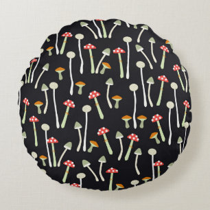 Vintage autumn mushrooms pattern design. round cushion